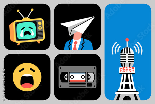 High-Contrast Vector Panel Set for Digital Communication and Branding Themes