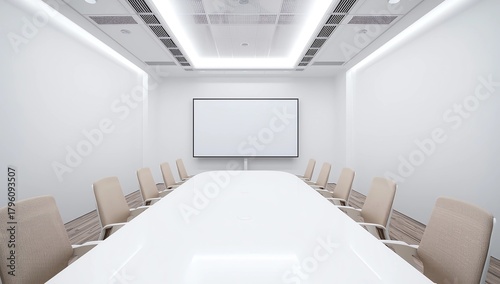 A small meeting room for 8 seats in an office building., 3d rendering 