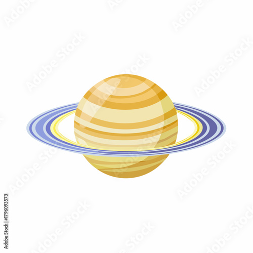 Cartoon Saturn with Rings Isolated on White Background.