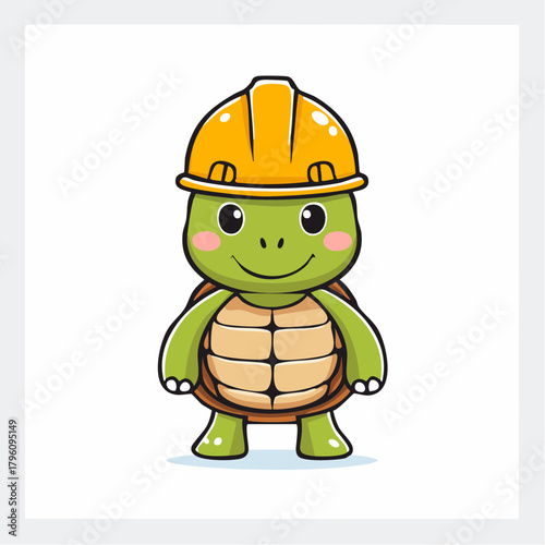 Cartoon Turtle Character Wearing a Yellow Construction Helmet.