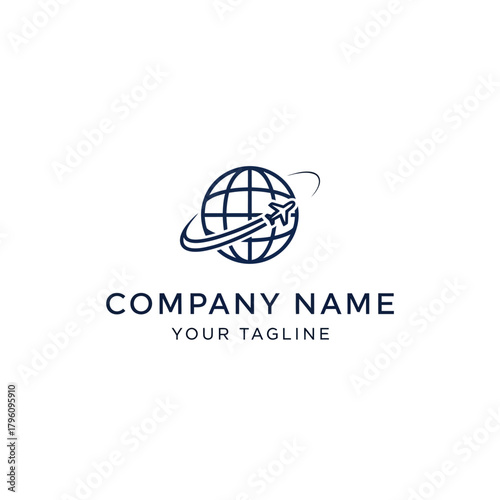 Global Travel and Tourism Logo with Airplane and Globe.