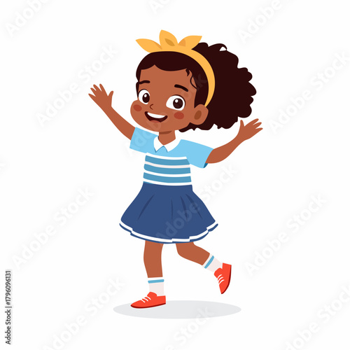 Cheerful African American Girl with Open Arms Smiling.