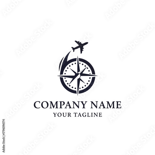 Travel Compass with Airplane - Navigational Adventure Logo Design.