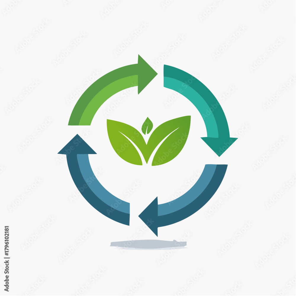 Fototapeta premium Circular Arrows with Leaf Symbolizing Renewal and Sustainability.