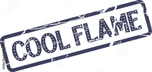 A vintage inspired indigo blue stamp featuring the striking words cool flame