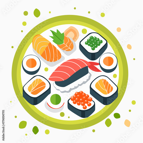 Colorful and Delicious Assortment of Fresh Sushi.