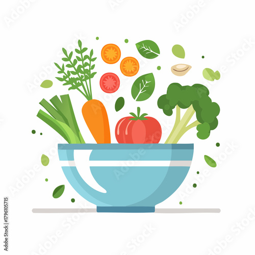 Colorful Bowl of Fresh Vegetables Healthy Eating Concept Vegetarian Food.