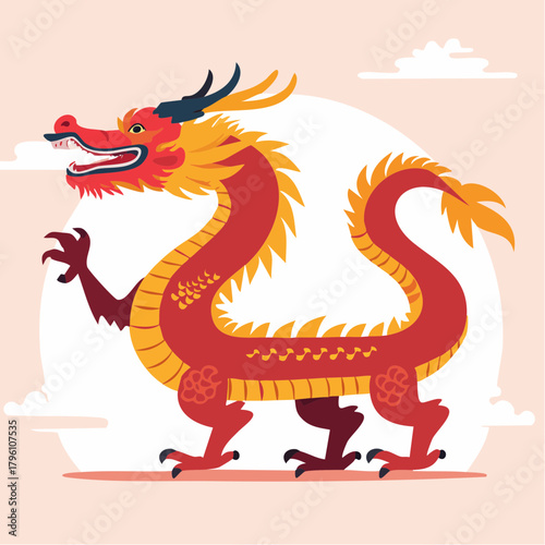 Wallpaper Mural Colorful Chinese Dragon Illustration with Detailed Features. Torontodigital.ca