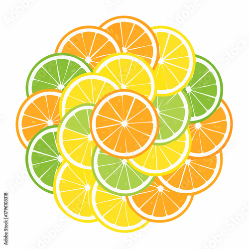 Colorful Citrus Fruit Slices Orange Lemon and Lime Arrangement.