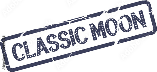 A vintage style classic moon rubber stamp impression with distressed texture effect