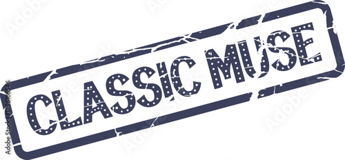 A vintage style classic muse rubber stamp impression with distressed texture effect