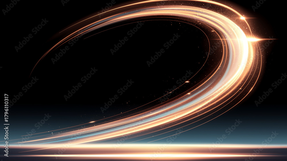 Fototapeta premium 黒背景で旋回するオレンジと青の光の軌跡