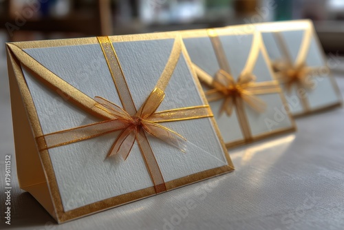 Elegant Invitation Cards with Gold Ribbon and Bow for Special Events