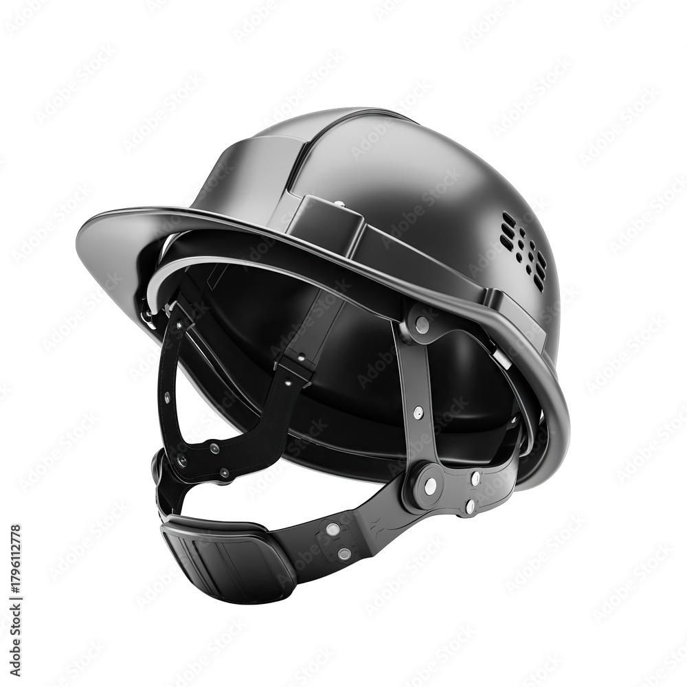 Naklejka premium Realistic Black Hard Hat Safety Helmet Isolated on Black Background with Subtle Lighting Highlights