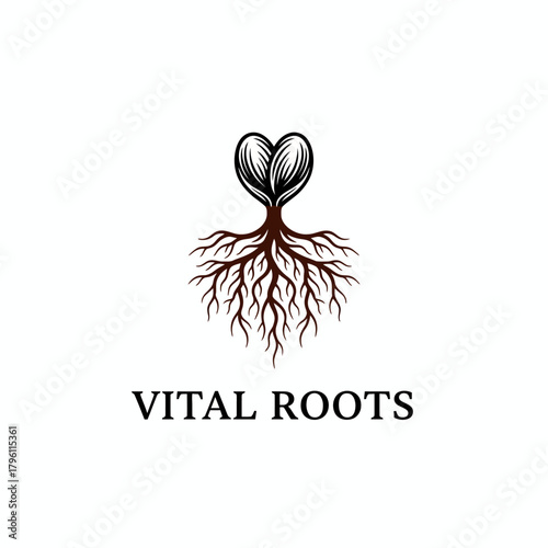 Vital Roots Heart Seedling Plant Logo