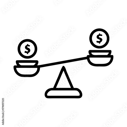 A financial concept of balance illustrated with scales and dollar symbols