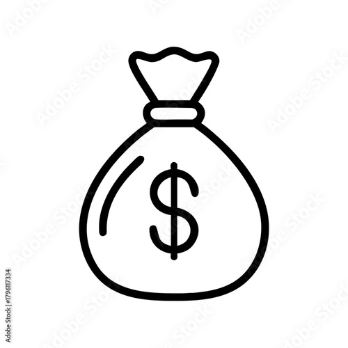 A simple line art of a money bag with a dollar sign on it. It symbolizes wealth and financial abundance.