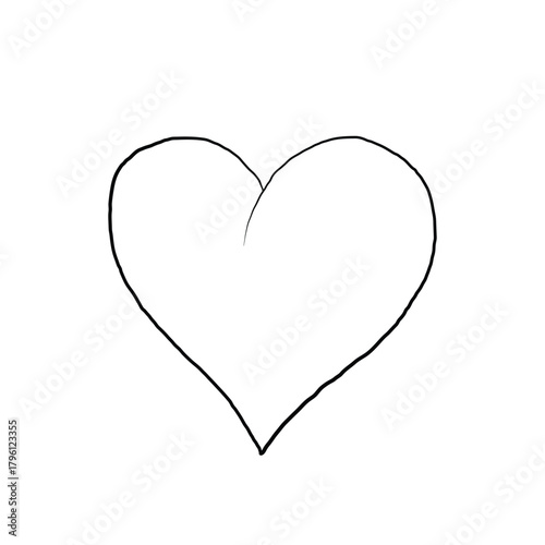 Heart. Hand drawn. Illustration of the heart. White background. Black outline. The heart-shaped line. Cute, love, spring, a declaration of love. Minimalism. It is the heart of art.