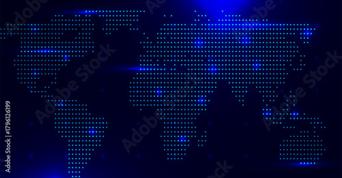 Worldwide AI Data Map with Bright Network Points on Digital Earth