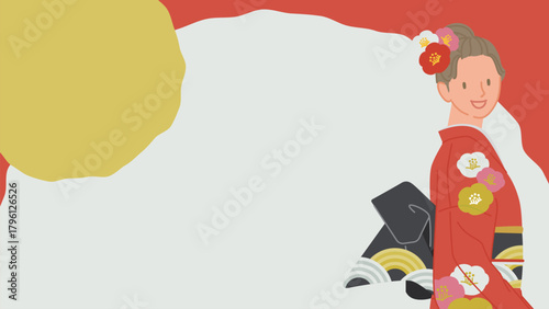 Woman in Red Kimono – Horizontal Composition