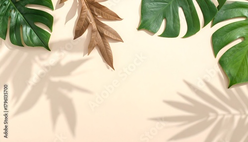 Neutral Background with Tropical Leaf Shadows Natural Fresh Minimal Display