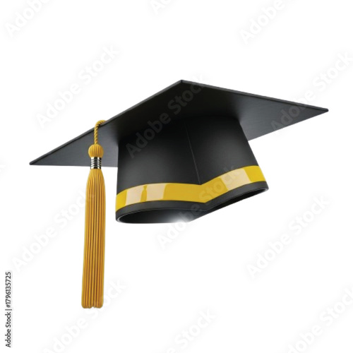 Graduation cap with yellow tassel isolated on a dark background