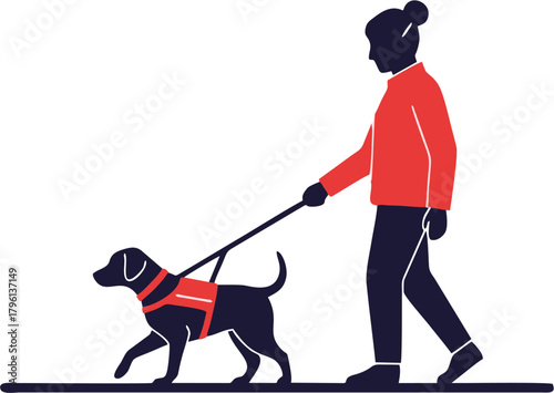 Guide Dog Walking with Person - Support Assistance - Disability Aid - Accessibility - Vector Illustration