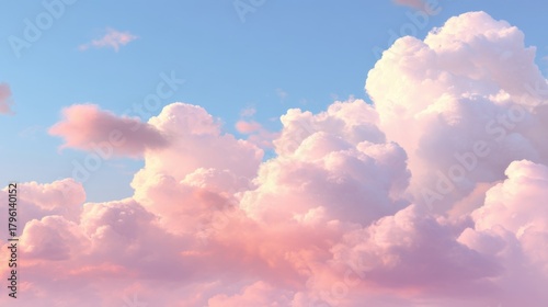 Soft and Dreamy Clouds Against a Serene Blue Sky at Sunset with Hues of Pink and Orange Creating a Calming and Peaceful Atmosphere