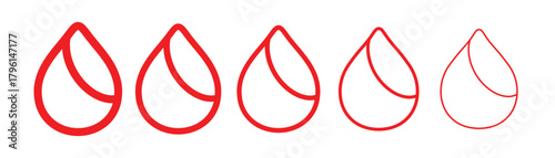 Blood drop with different thicknesses. Ideal blood, water, liquid symbol, isolated blood drop sign.