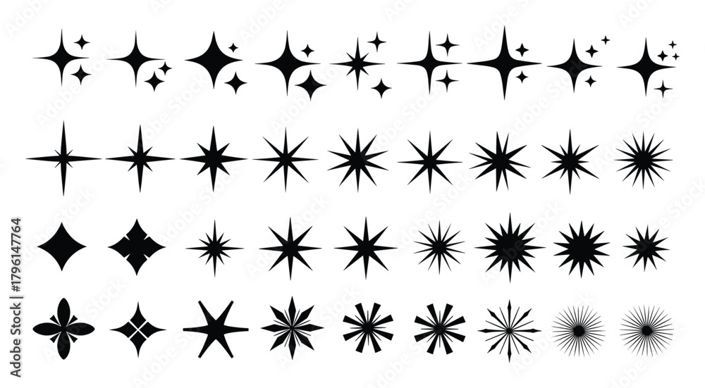 Fototapeta premium Collection of starbursts, twinkle elements. Decoration for logo, print, and background needs for creative designs.