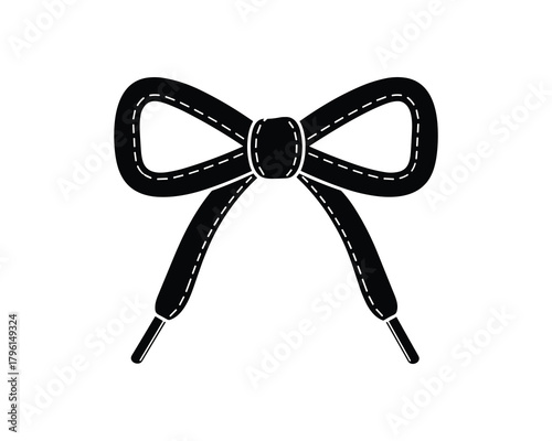 Illustration of shoelace tied as ribbon bow. Knot ribbon from shoe lace element for design.