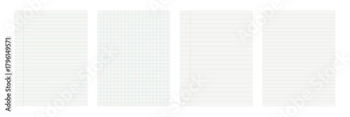 Lined paper for note taking and writing, diary pages set. Background with pastel colors lines.