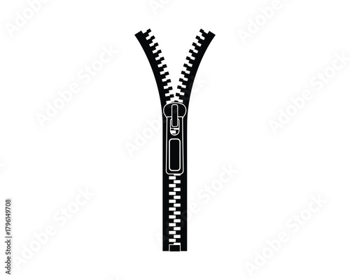 Open zipper fastener vector. Zipper teeth with puller, graphic element, design on white background.