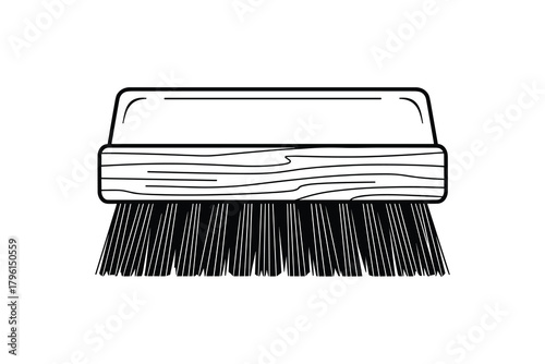 Rectangular brush for cleaning and dusting. Line art illustration of tool for removing dirt.