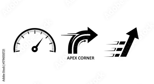 Speedometer and arrows symbolizing progress, speed, and direction