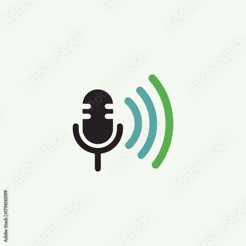 Minimalist vector illustration of a microphone emitting sound waves, perfect for podcasts and audio recording concepts