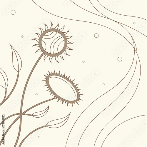 Two Venus Flytraps with Stylized Leaves and Circles