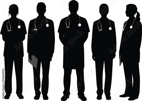 Female doctor silhouette with stethoscope, medical professional vector illustration representing healthcare worker, nurse, and hospital staff design for medical concept art