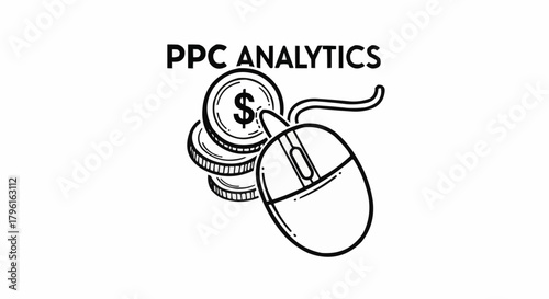 PPC Analytics Concept with Mouse and Coins for Digital Marketing.