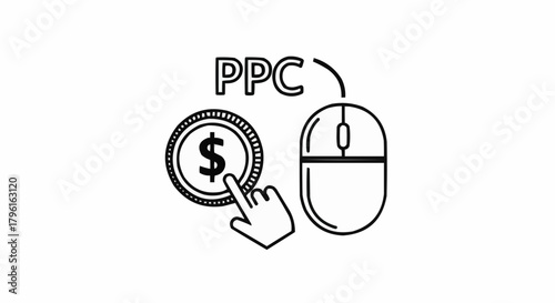 PPC advertising concept with mouse and dollar coin, click through rate.