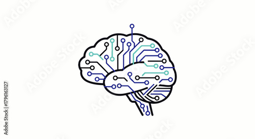Brain Circuitry Minimalist Vector Icon of Mind & Technology Fusion