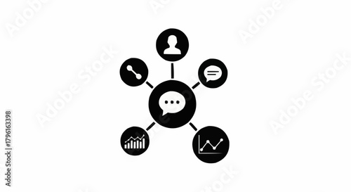 Central communication hub connecting various business functions and data analysis.
