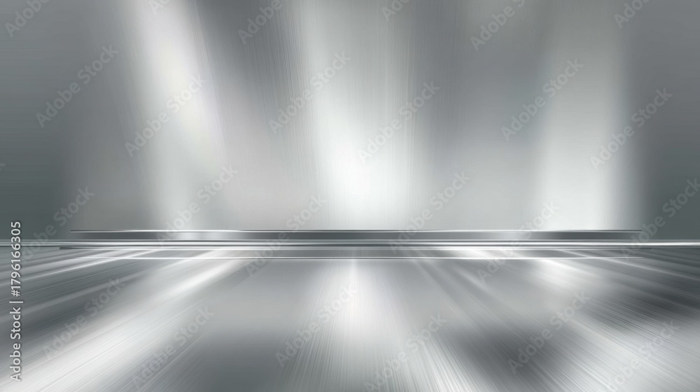 Obraz premium Shiny abstract background with silver metallic surface and soft light rays creating a smooth and elegant atmosphere for modern designs and presentations