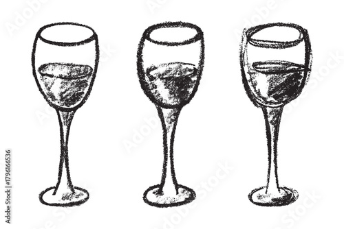 Set of hand drawn wine glasses clinking together Alcohol drink clipart in doodle style Single element for print, web, design, decor Happy New Year