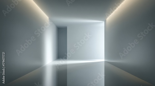 Wallpaper Mural Minimalist Empty Modern Room with Soft Lighting and Reflective Floor in Neutral Tones, Ideal for Contemporary Design and Architectural Concepts Torontodigital.ca