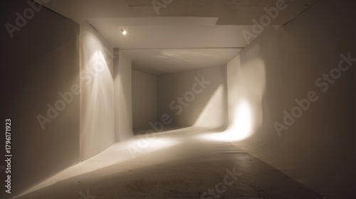 Fototapeta Naklejka Na Ścianę i Meble -  Abstract minimalist interior space with soft lighting and curving lines creating an artistic ambiance perfect for conceptual photography and modern design projects