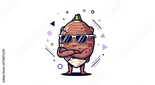 A Cool Root Vegetable Wearing Sunglasses Posing With Arms Crossed on Black Background