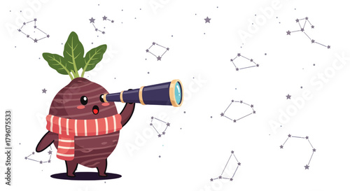 A Curious Vegetable Explores The Cosmos Through A Telescope Under The Night Sky