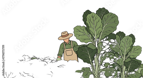 A Farmer Man With His Green Crops Growing Amidst A Dark Background Visualization