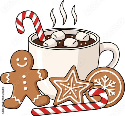 Hot chocolate marshmallows gingerbread cookies candy canes